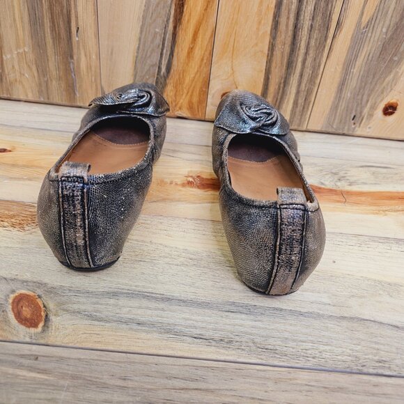 Earthies Rubio Pewter Leather Hidden Wedge Ballet Flats - Picture 4 of 6